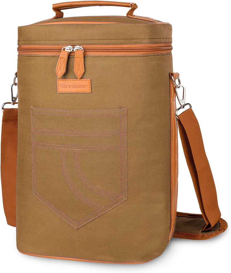 4 Bottle Wine Gift Carrier - Insulated & Padded Portable Wine Carrying Cooler Tote Bag for Travel, BYOB Restaurant, Wine Tasting, Party, Gift for Wine Lovers,Khaki