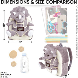 Small Dinosaur Backpack - Triceratops Dinosaur Toys for Kids 3-5 - Toddler Backpack for Boys & Girls - Grey Plush Stuffed Animal
