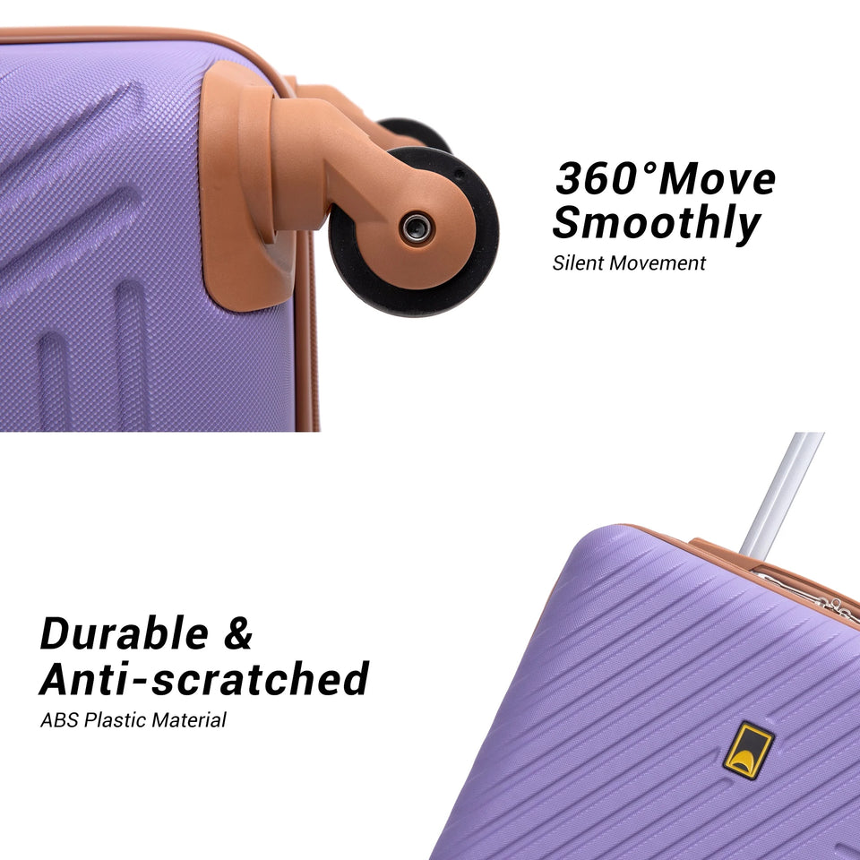 3 Piece Carry-On Luggage Sets, Hardside Suitcase Set with Spinner Wheels, Portable Travel Bag and Toiletry Bag, Light Purple