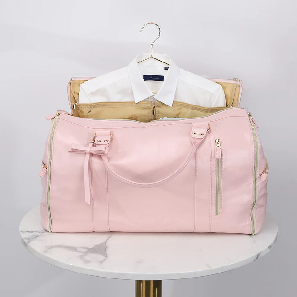 Travel Garment Bag Convertible Garment Duffle Bag Multi-Pockets Suit Travel Bag Foldable PU Leather Duffle Bag for Men Women