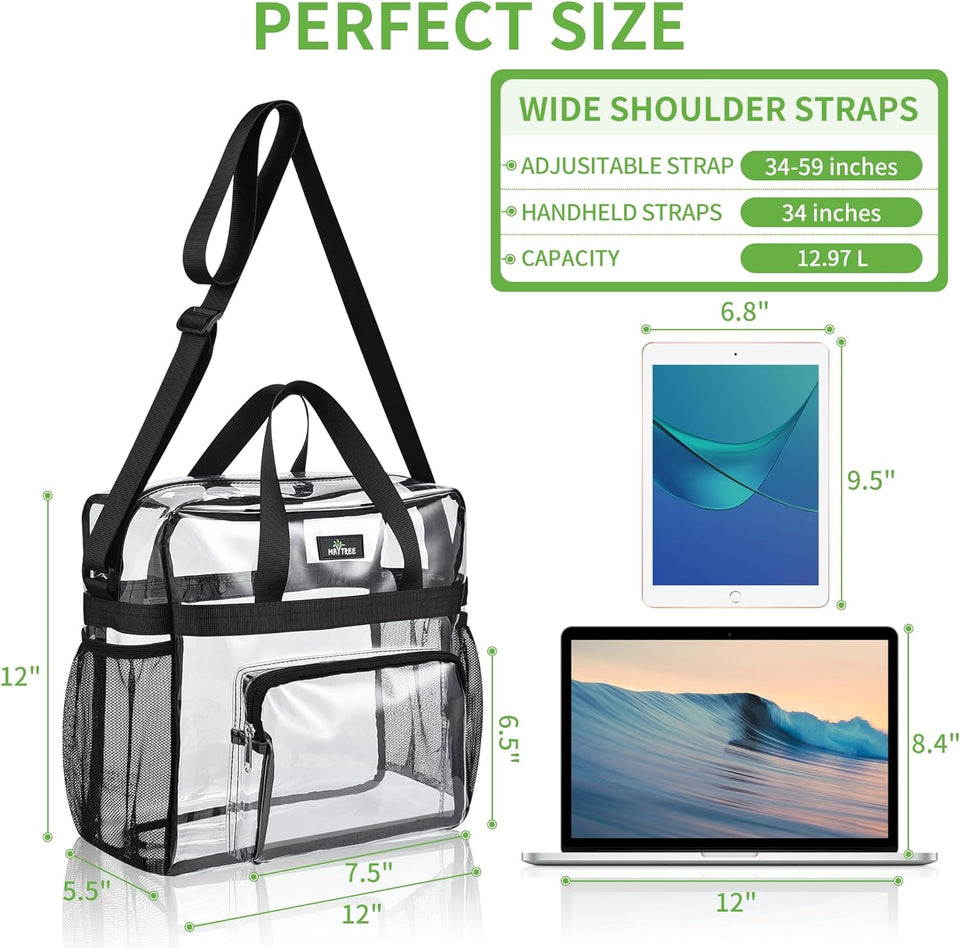 Clear Bag for Stadium Events 12×6×12 Clear Tote Lunch Bag with Reinforced Strap for Work, Concert and Sports, Black