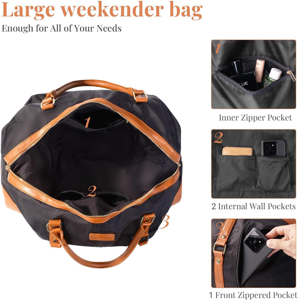Travel Bag for Men Smooth Nylon Leather Weekender Bag for Woman Overnight Bag with Shoe Compartment, Carry-On Bags for Airplane,36L Spacious Tote, Best Traveling Gift for Women and Mom