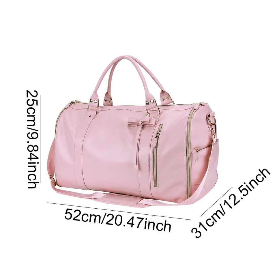 Travel Garment Bag Convertible Garment Duffle Bag Multi-Pockets Suit Travel Bag Foldable PU Leather Duffle Bag for Men Women