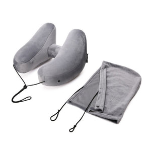 Inflatable U-Shaped Travel Neck Pillow with Eye Mask & Earplugs – Velvet Surface