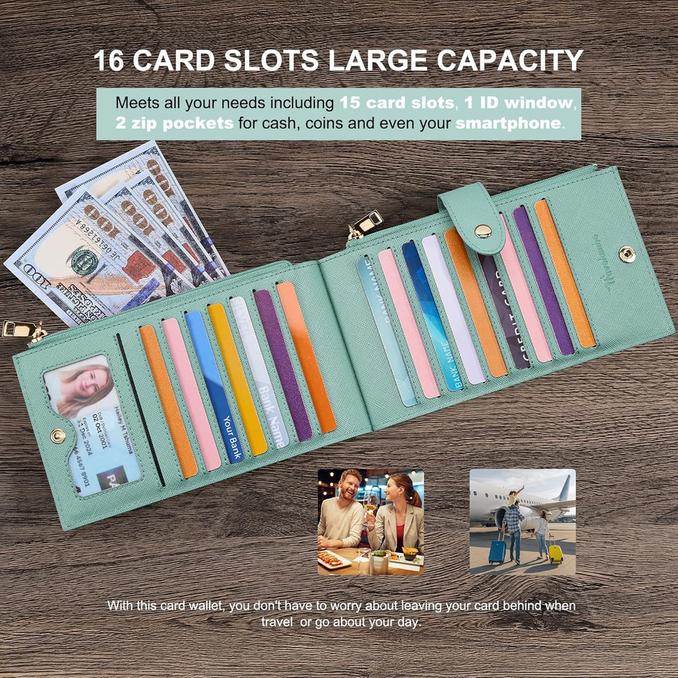 RFID Wallet Women Large Size Bifold Multi Card Wallet Case with Zipper Pocke Credit Card Holder for Women