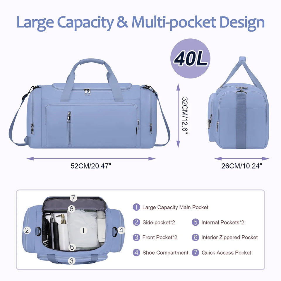 Gym Duffle Bag Backpack Waterproof Sports Duffel Bags Travel Weekender Bag for Men Women Overnight Bag with Shoes Compartment Blue