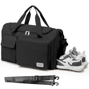 Travel Duffel Bag with Shoes Compartment Sports Gym Bag for Men and Women, Overnight Bag Weekender Bag Training Handbag Yoga Bag - Black