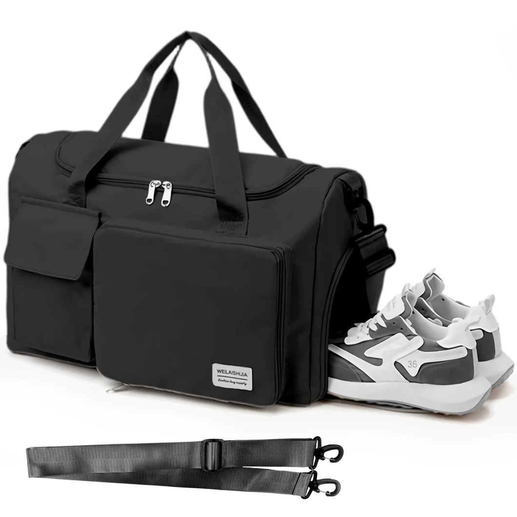 Travel Duffel Bag with Shoes Compartment Sports Gym Bag for Men and Women, Overnight Bag Weekender Bag Training Handbag Yoga Bag - Black