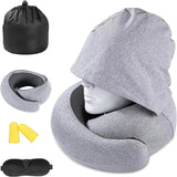 1 PCS Hooded Travel Neck Pillow Memory Foam for Airplane Car Office Sleeping Long Flight Road Trip Essentials Light Gray
