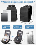 Vacuum Backpack for Travel, Vacuum Seal Carry on Backpack with Vacuum Compression, Vacuum Travel Backpack with Pump for Women Men Airline Approved Air Backpack Vacpack for Work College Daypack Black