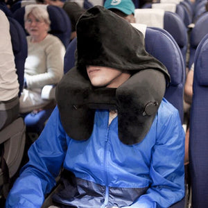 Inflatable U-Shaped Travel Neck Pillow with Eye Mask & Earplugs – Velvet Surface