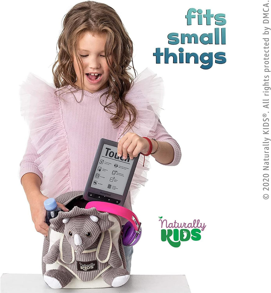 Small Dinosaur Backpack - Triceratops Dinosaur Toys for Kids 3-5 - Toddler Backpack for Boys & Girls - Grey Plush Stuffed Animal