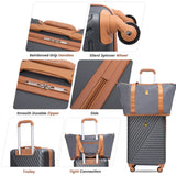 3 Piece Carry-On Luggage Sets, Hardside Suitcase Set with Spinner Wheels, Portable Travel Bag and Toiletry Bag, Gray