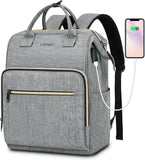 Backpack for Women, 15.6 Inch Bookbag for Women Laptop Bookbag, Wide Open Anti-Theft Teacher Backpack College School Work Nurse Bag, Water Resistant Business Computer Bag, Grey