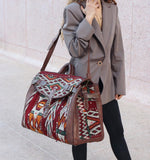 Kilim Duffle Bag, Leather Duffle Bag, Duffle Weekender Bag, Kilim Bag Clearance, Handmade Rug Bag, Duffle Boho Chic Bag, Weekender Bag Kilim