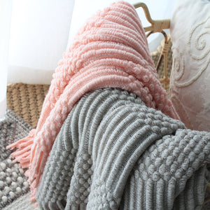 Nordic Knitted Wool Blanket – Cozy Sofa Throw Bubble Design
