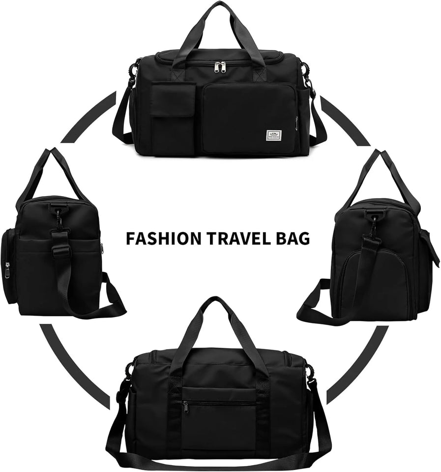 Travel Duffel Bag with Shoes Compartment Sports Gym Bag for Men and Women, Overnight Bag Weekender Bag Training Handbag Yoga Bag - Black