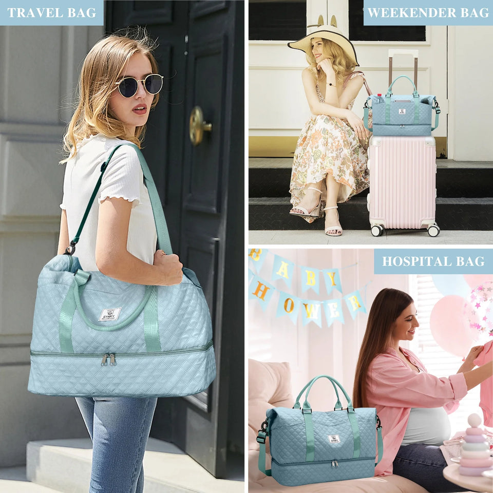 Travel Duffle Bag Weekender Bags for Women with Shoe Compartment Carry on Overnight Bag Gym Duffel Bag with Wet Pocket Hospital Bags for Labor and Delivery