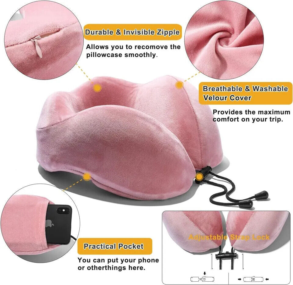 Comfort Travel Pillow Memory Foam Neck Pillow with Breathable Eye Mask Ear Plugs