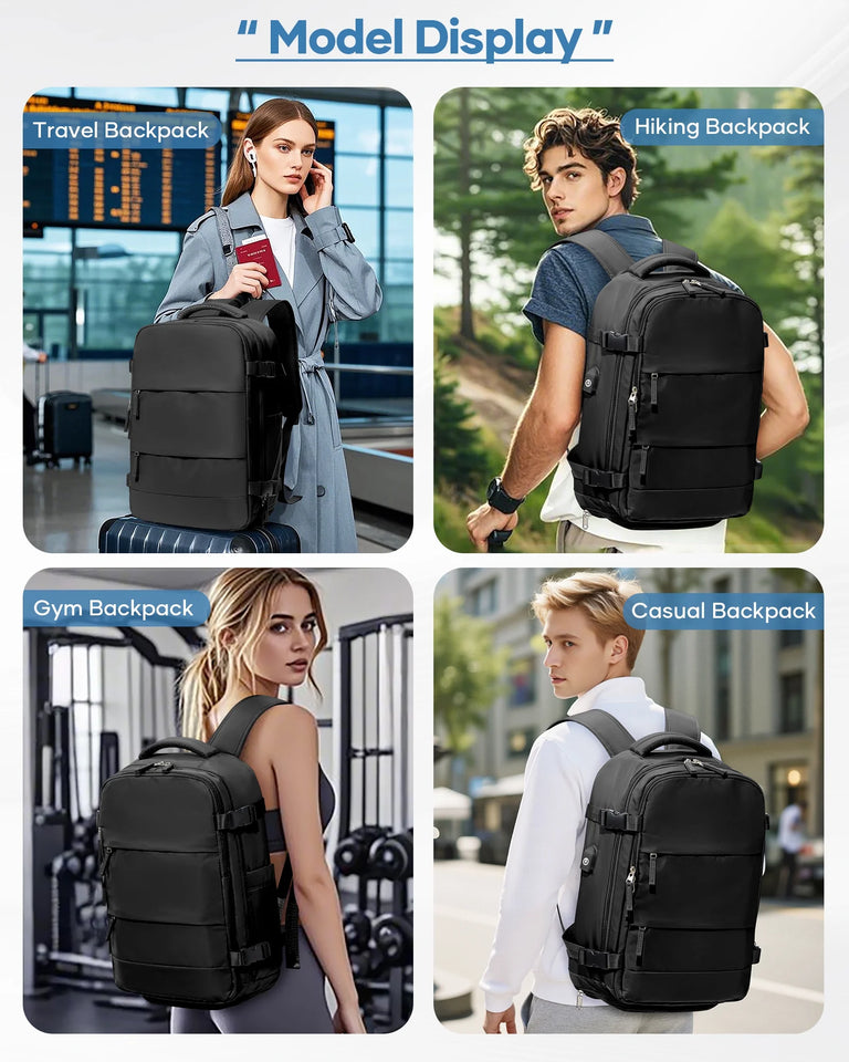 Vacuum Backpack for Travel, Vacuum Seal Carry on Backpack with Vacuum Compression, Vacuum Travel Backpack with Pump for Women Men Airline Approved Air Backpack Vacpack for Work College Daypack Black