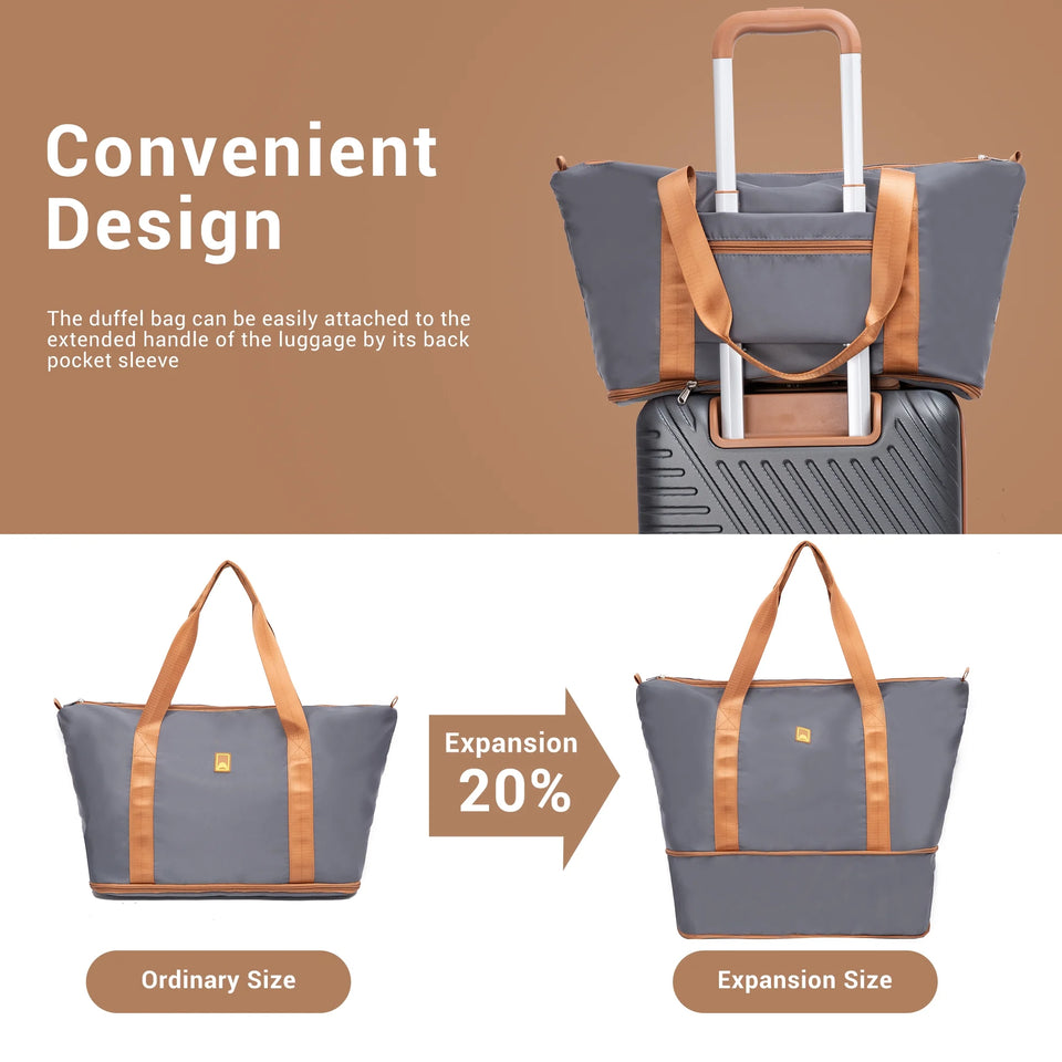 3 Piece Carry-On Luggage Sets, Hardside Suitcase Set with Spinner Wheels, Portable Travel Bag and Toiletry Bag, Gray