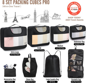 10 Set/8 Set Packing Cubes for Travel Essentials, Suitcase Organizer Bags in 4 Sizes, Carry-On Luggage Accessories with Large Laundry & Toiletry Bag, Must-Have for Airplane, Road Trip & Camping