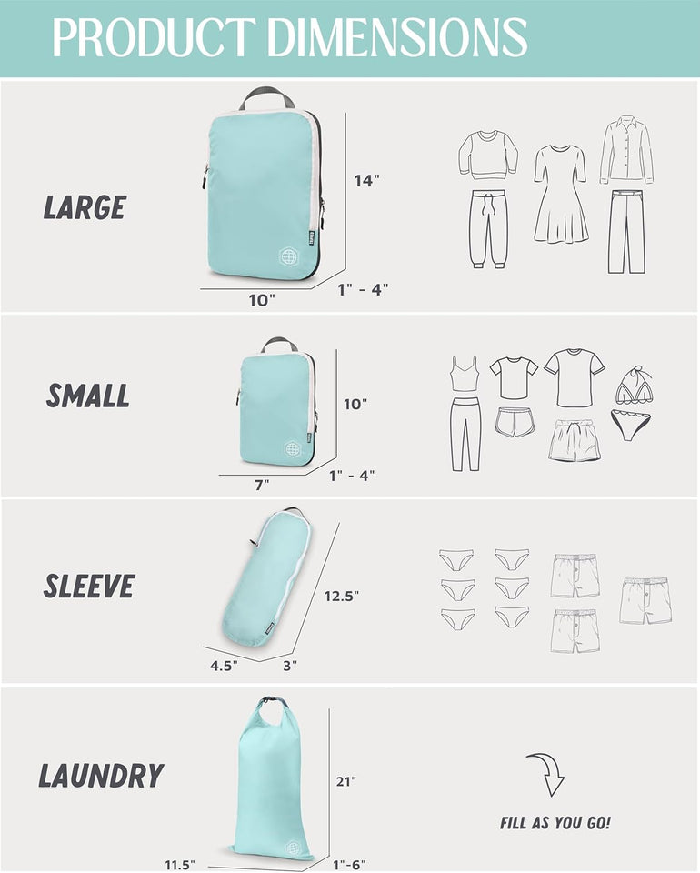 Compression Packing Cubes Set for Travel - Lightweight, Durable Clothes Organizer for Carry-On Luggage and Suitcases by