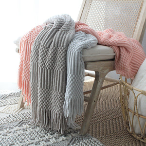 Nordic Knitted Wool Blanket – Cozy Sofa Throw Bubble Design