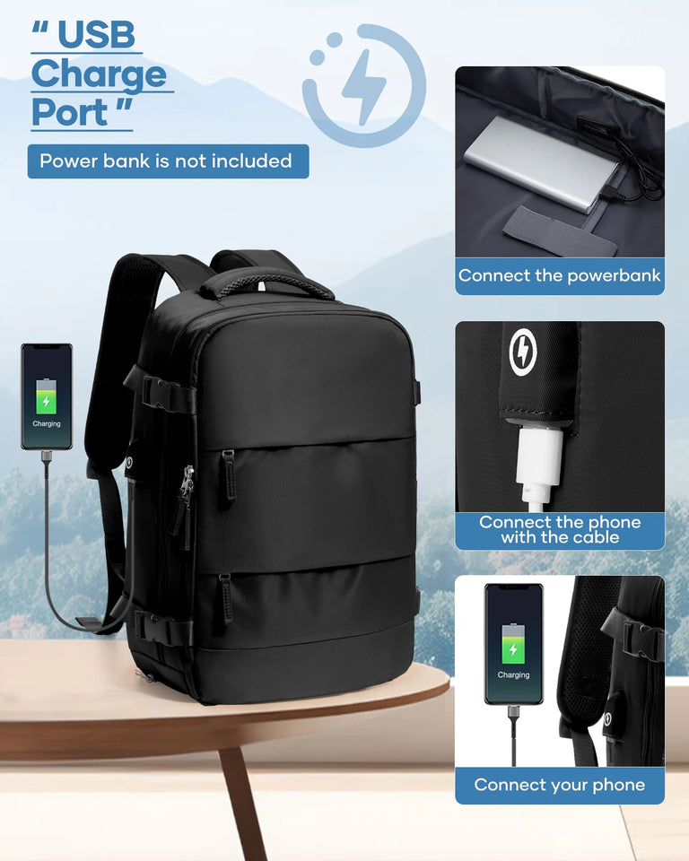 Vacuum Backpack for Travel, Vacuum Seal Carry on Backpack with Vacuum Compression, Vacuum Travel Backpack with Pump for Women Men Airline Approved Air Backpack Vacpack for Work College Daypack Black