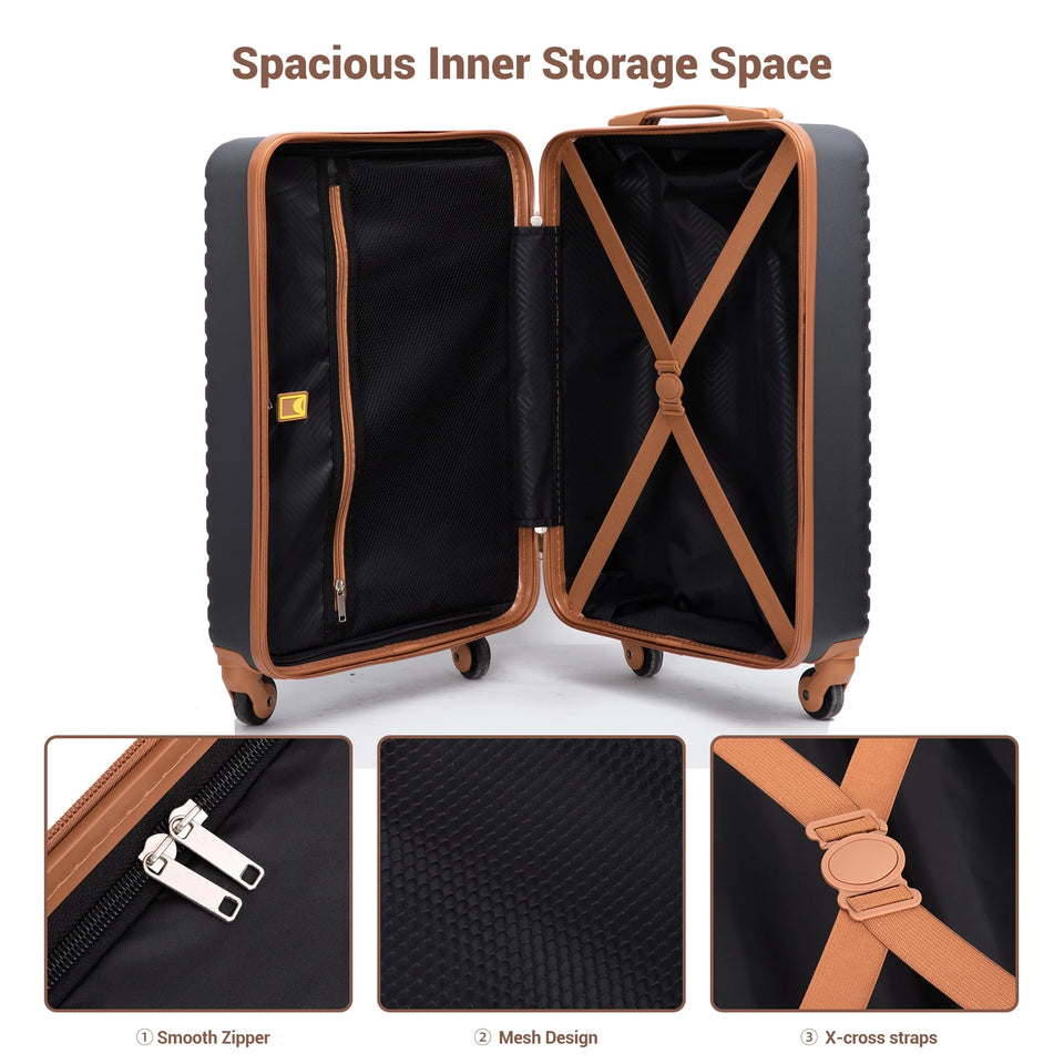 3 Piece Carry-On Luggage Sets, Hardside Suitcase Set with Spinner Wheels, Portable Travel Bag and Toiletry Bag, Gray