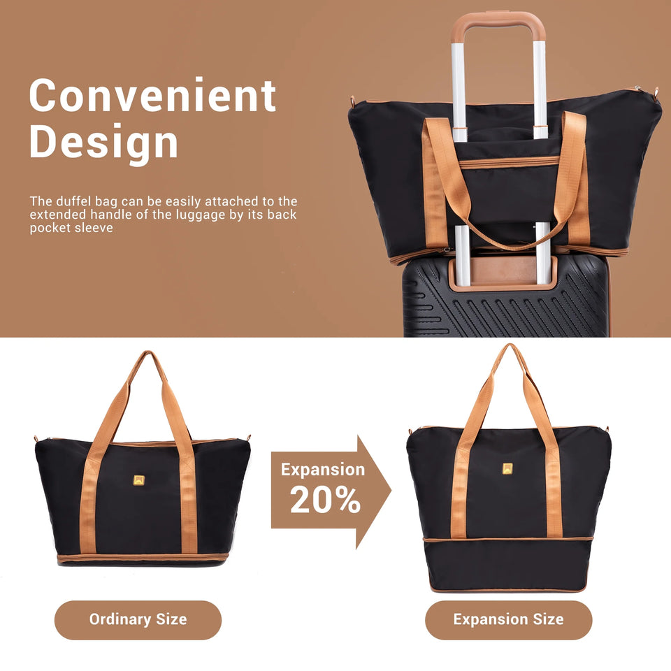 3 Piece Carry-On Luggage Sets, Hardside Suitcase Set with Spinner Wheels, Portable Travel Bag and Toiletry Bag, Black