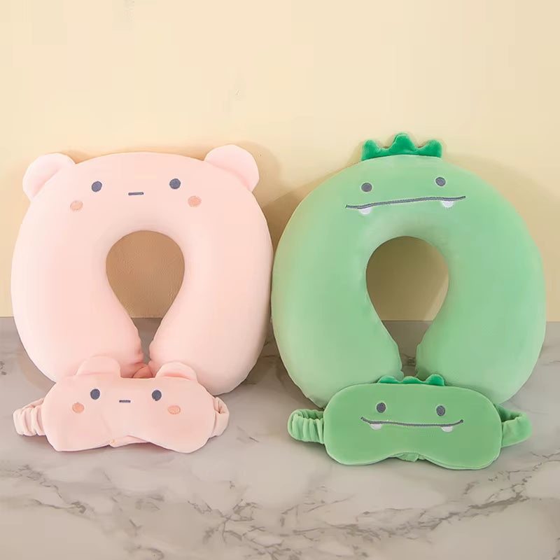 Cartoon Eye Mask U-Shaped Pillow Slow Rebound Memory Foam Neck Pillow Car Airplane Travel Neck Pillow Office Nap Pillow