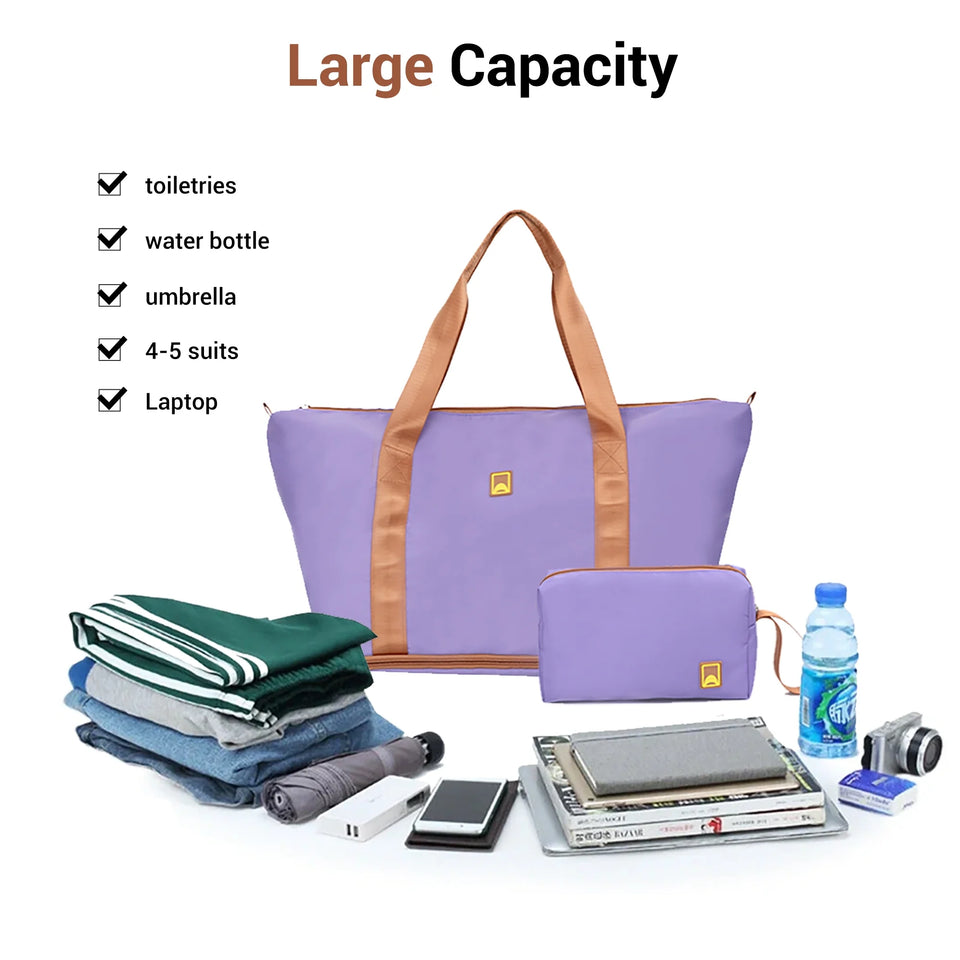 3 Piece Carry-On Luggage Sets, Hardside Suitcase Set with Spinner Wheels, Portable Travel Bag and Toiletry Bag, Light Purple