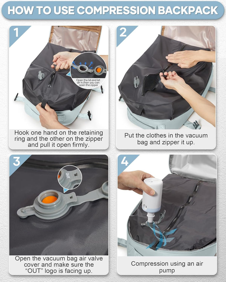 Vacuum Seal Compression Travel Backpack with Pump for Women Men Airback Vacpack