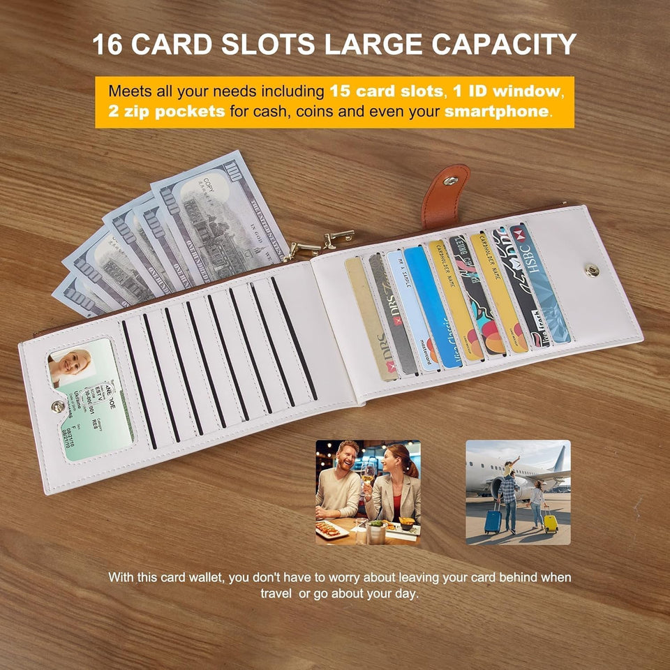 Leather Wallets for Women Slim RFID Blocking Bifold Credit Card Holder Wallet