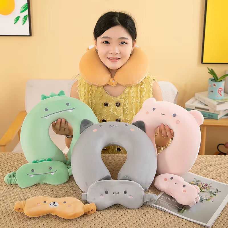 Cartoon Eye Mask U-Shaped Pillow Slow Rebound Memory Foam Neck Pillow Car Airplane Travel Neck Pillow Office Nap Pillow