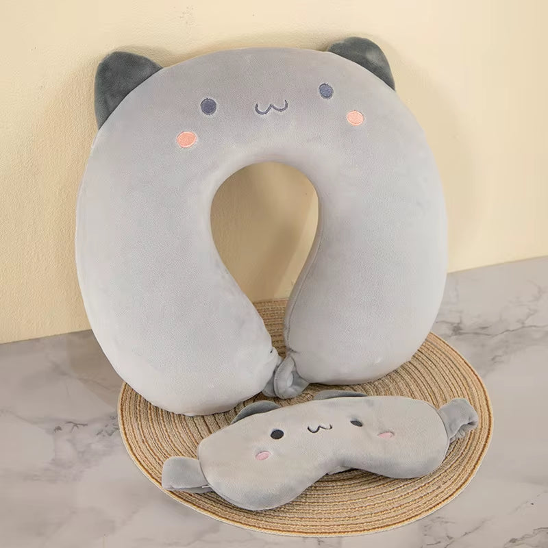 Cartoon Eye Mask U-Shaped Pillow Slow Rebound Memory Foam Neck Pillow Car Airplane Travel Neck Pillow Office Nap Pillow