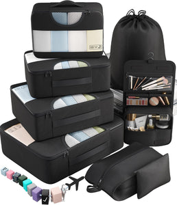 10 Set/8 Set Packing Cubes for Travel Essentials, Suitcase Organizer Bags in 4 Sizes, Carry-On Luggage Accessories with Large Laundry & Toiletry Bag, Must-Have for Airplane, Road Trip & Camping