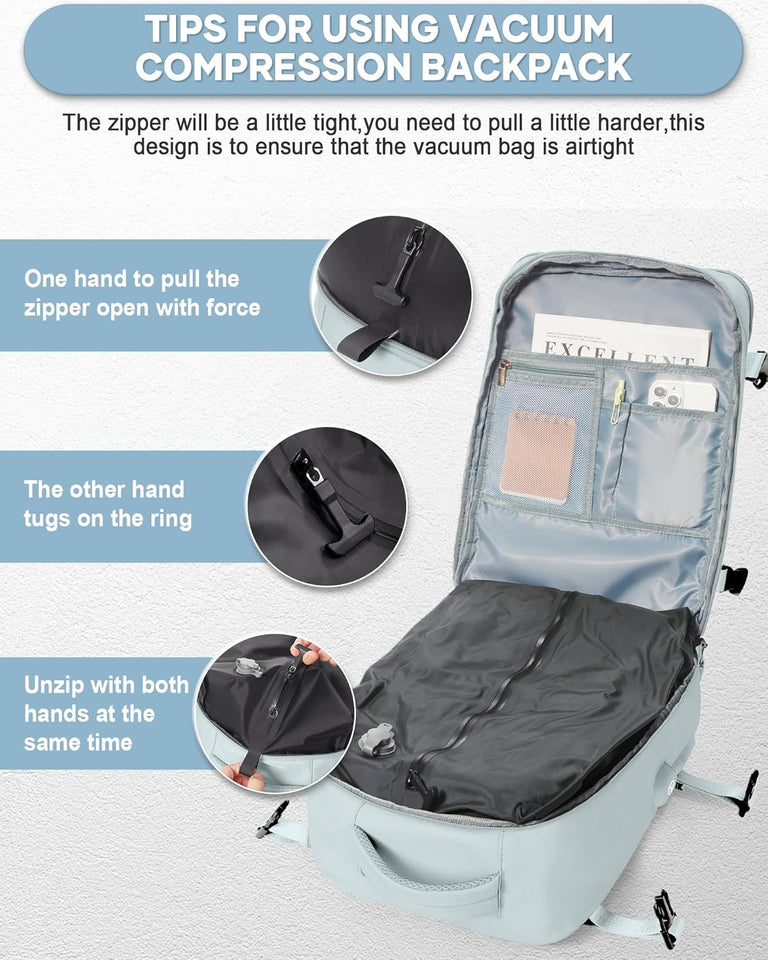 Vacuum Seal Compression Travel Backpack with Pump for Women Men Airback Vacpack