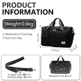 Travel Duffel Bag with Shoes Compartment Sports Gym Bag for Men and Women, Overnight Bag Weekender Bag Training Handbag Yoga Bag - Black