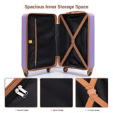 3 Piece Carry-On Luggage Sets, Hardside Suitcase Set with Spinner Wheels, Portable Travel Bag and Toiletry Bag, Light Purple