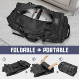 90L Foldable Rolling Duffel Bag with Wheels, Extra Large 34 Inch Travel Duffel Bag with Shoulder Strap for Travel Camping Sports, Waterproof Large Gym Bag, Travel Backpack for Men Women, Black