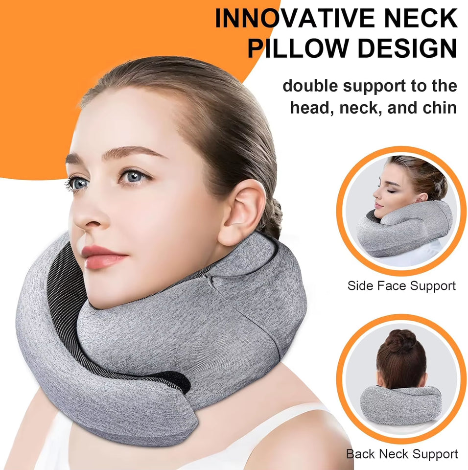 1 PCS Hooded Travel Neck Pillow Memory Foam for Airplane Car Office Sleeping Long Flight Road Trip Essentials Light Gray