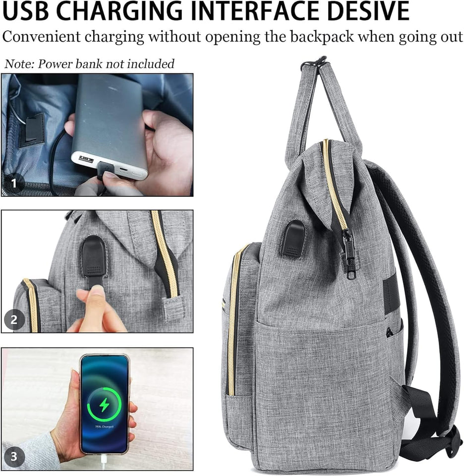 Backpack for Women, 15.6 Inch Bookbag for Women Laptop Bookbag, Wide Open Anti-Theft Teacher Backpack College School Work Nurse Bag, Water Resistant Business Computer Bag, Grey