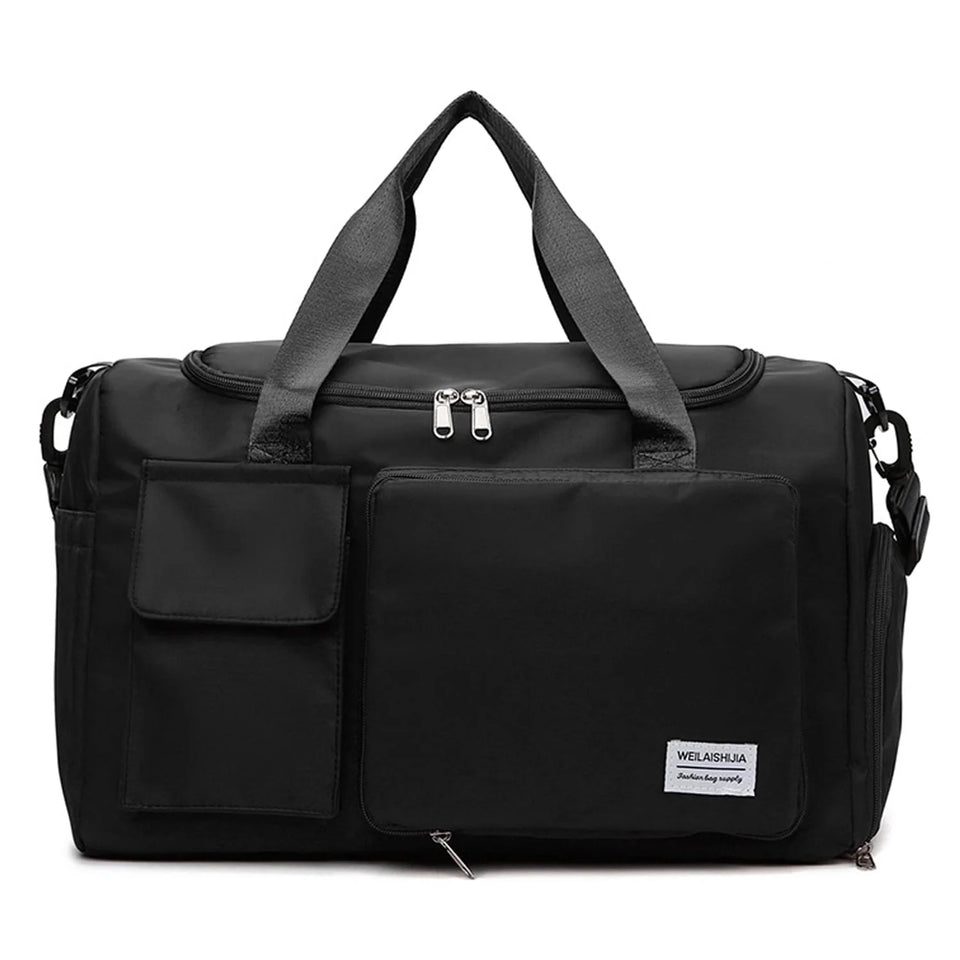 Travel Duffel Bag with Shoes Compartment Sports Gym Bag for Men and Women, Overnight Bag Weekender Bag Training Handbag Yoga Bag - Black
