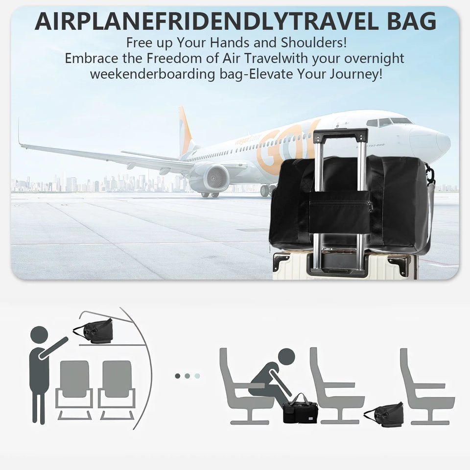 Travel Duffel Bag with Shoes Compartment Sports Gym Bag for Men and Women, Overnight Bag Weekender Bag Training Handbag Yoga Bag - Black