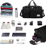 Travel Duffel Bag with Shoes Compartment Sports Gym Bag for Men and Women, Overnight Bag Weekender Bag Training Handbag Yoga Bag - Black