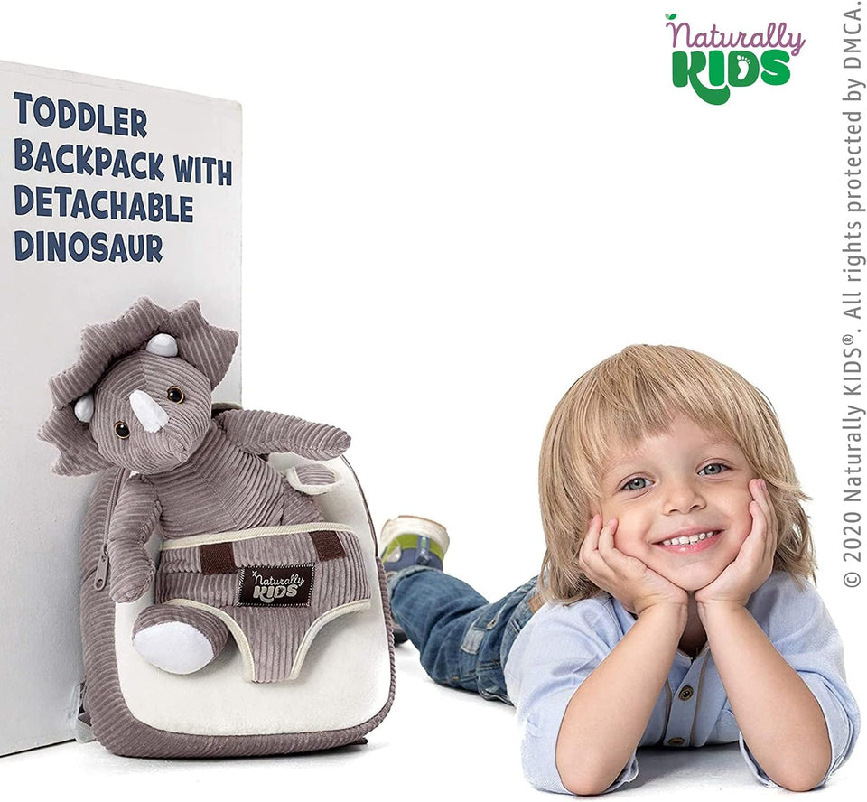 Small Dinosaur Backpack - Triceratops Dinosaur Toys for Kids 3-5 - Toddler Backpack for Boys & Girls - Grey Plush Stuffed Animal
