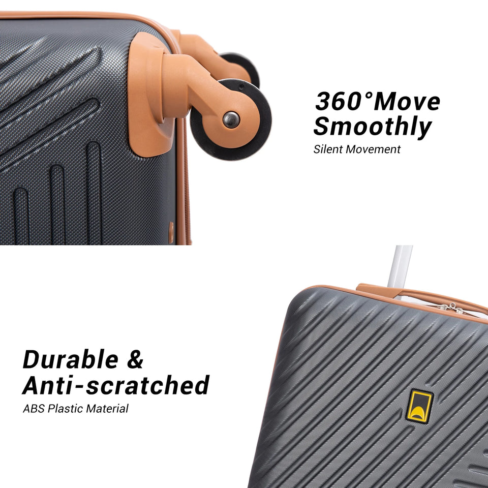 3 Piece Carry-On Luggage Sets, Hardside Suitcase Set with Spinner Wheels, Portable Travel Bag and Toiletry Bag, Gray