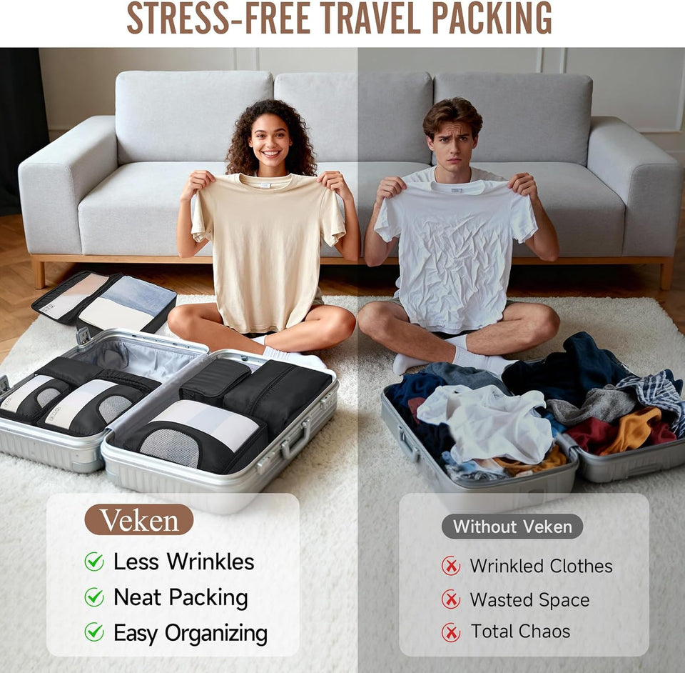 10 Set/8 Set Packing Cubes for Travel Essentials, Suitcase Organizer Bags in 4 Sizes, Carry-On Luggage Accessories with Large Laundry & Toiletry Bag, Must-Have for Airplane, Road Trip & Camping